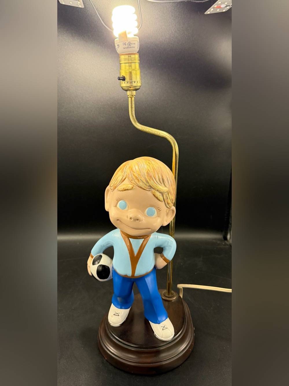 Vintage 1970’s Atlantic Mold Ceramic Lamp w/ Smiling Boy Holding a Ball